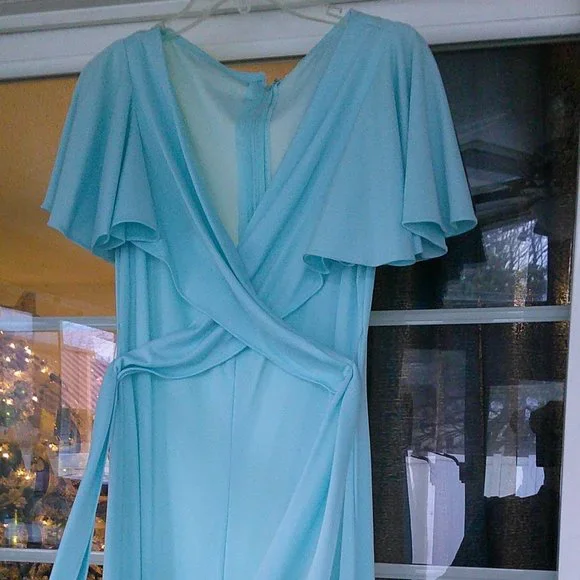 70s flutter sleeve baby blue maxi dress - Picture 3 of 7